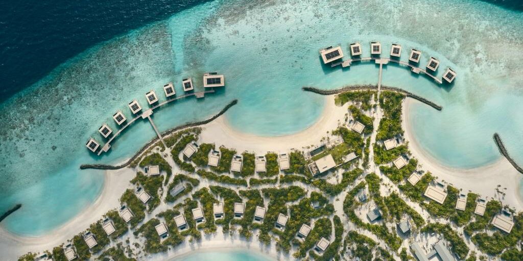 An aerial of Patina Maldives, Fari Islands Real Madrid Foundation partners with Patina Maldives, Fari Islands for a football camp