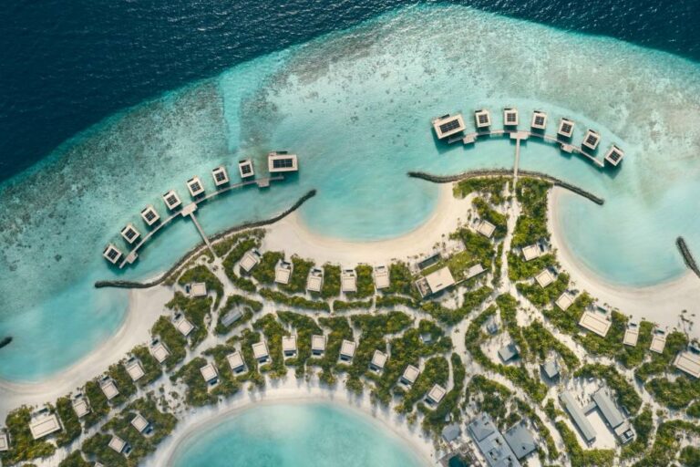 An aerial of Patina Maldives, Fari Islands Real Madrid Foundation partners with Patina Maldives, Fari Islands for a football camp