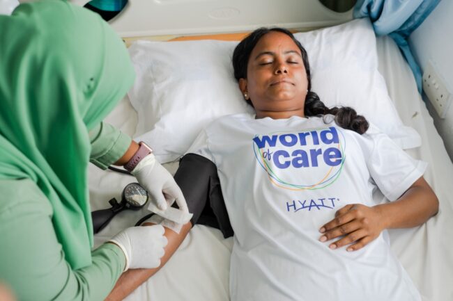 A member of Alila Kothaifaru Maldives donating blood for Global Month of Service A member of Alila Kothaifaru Maldives donating blood for Global Month of Service